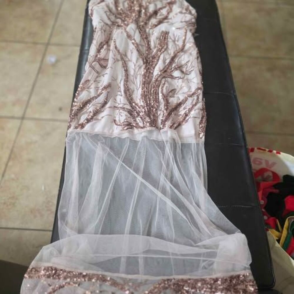 White and rose gold sequins formal dress see details large  prom